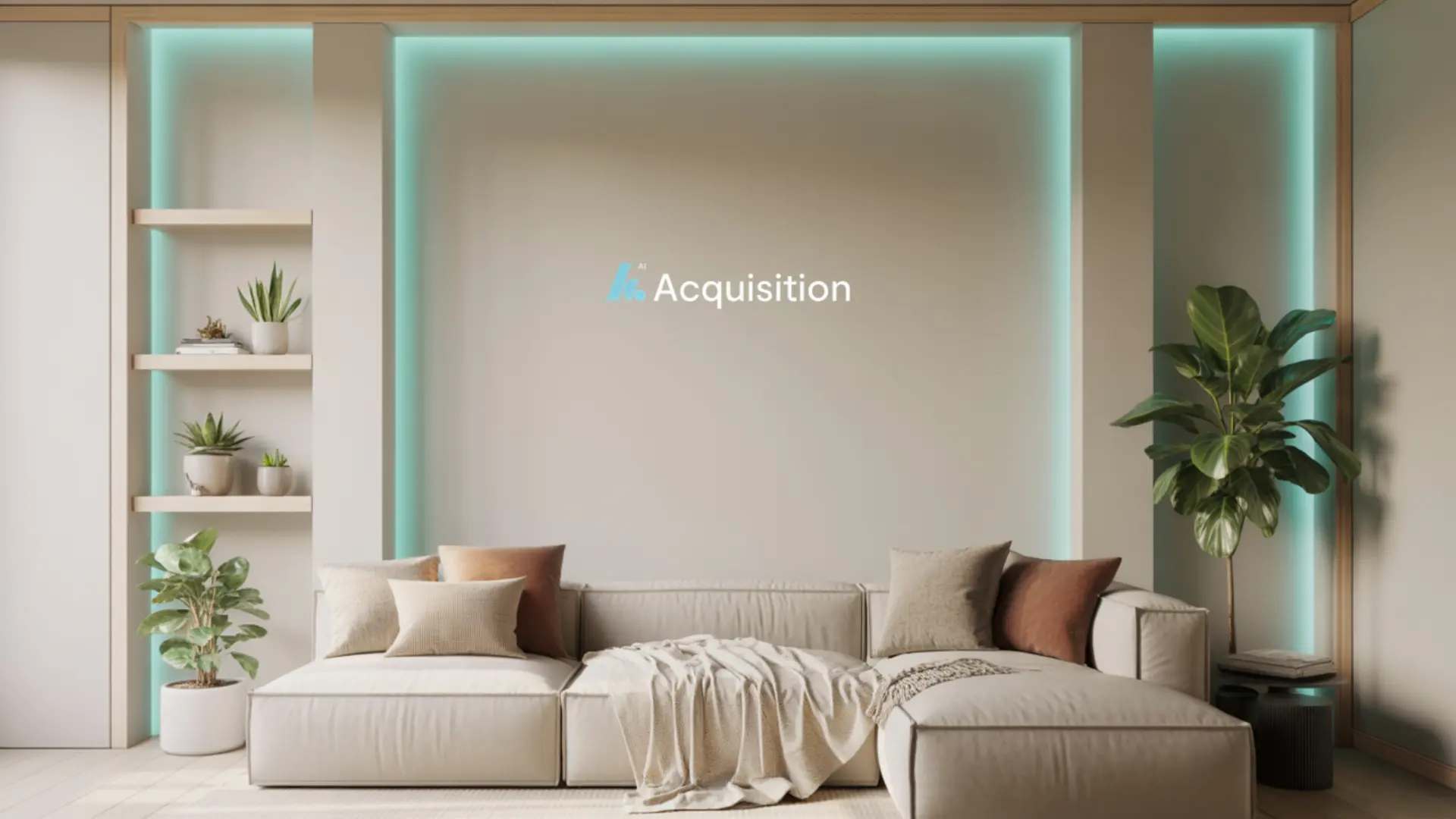 Light Alcove — Teal Glow AI Acquisition virtual background